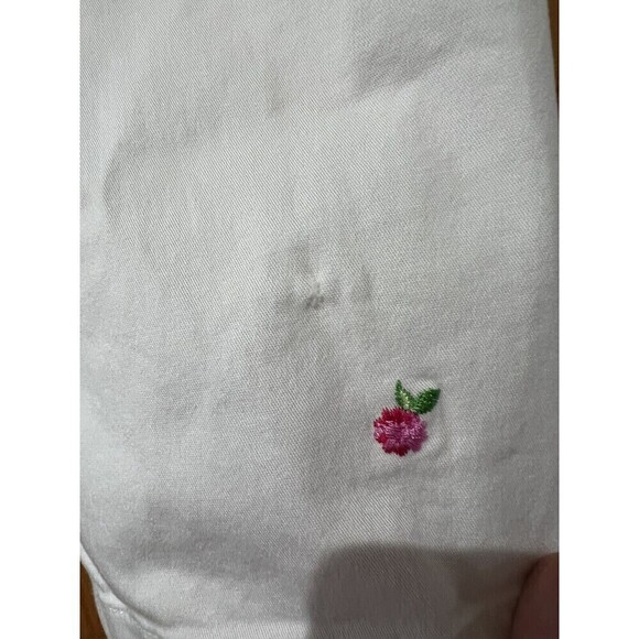 Rafaella White With Embroidered Flower Pants Slack Cotton Stretch - Picture 9 of 9